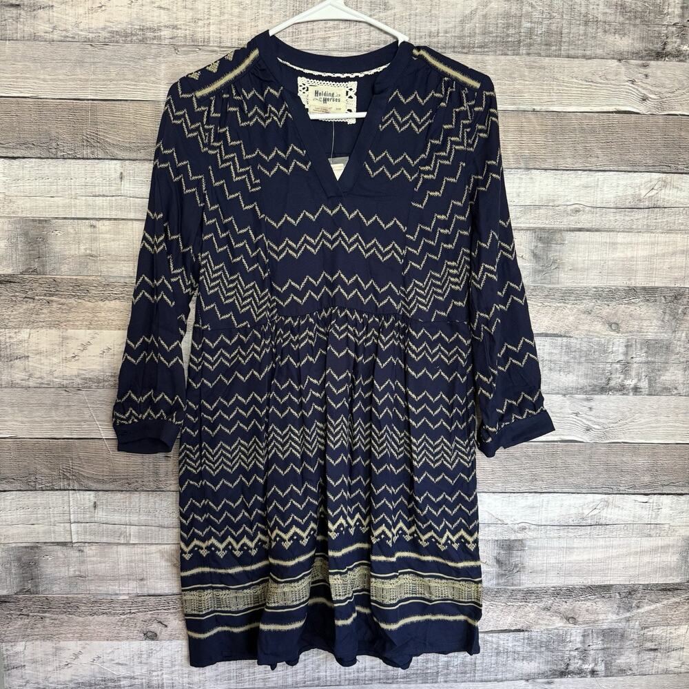 Holding Horses Farica Chevron Dress Long Sleeve Anthropologie Size XXS P Blue NE